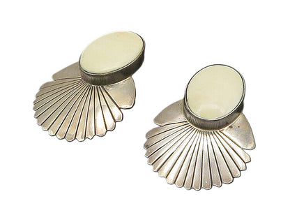 925 Sterling Silver  Vintage White Stone Scalloped Drop Earrings  EG11405