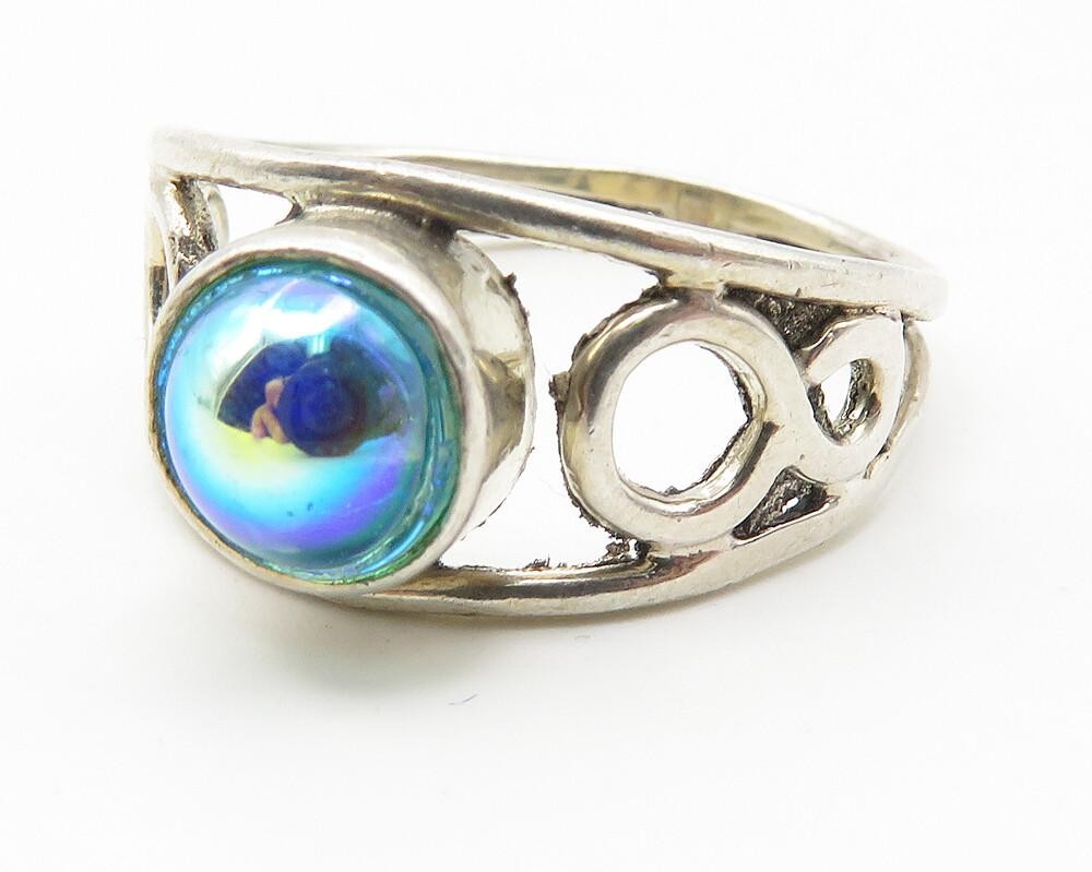 925 Sterling Silver  Rainbow Metallic Infinity Swirl Band Ring Sz 9  RG11556