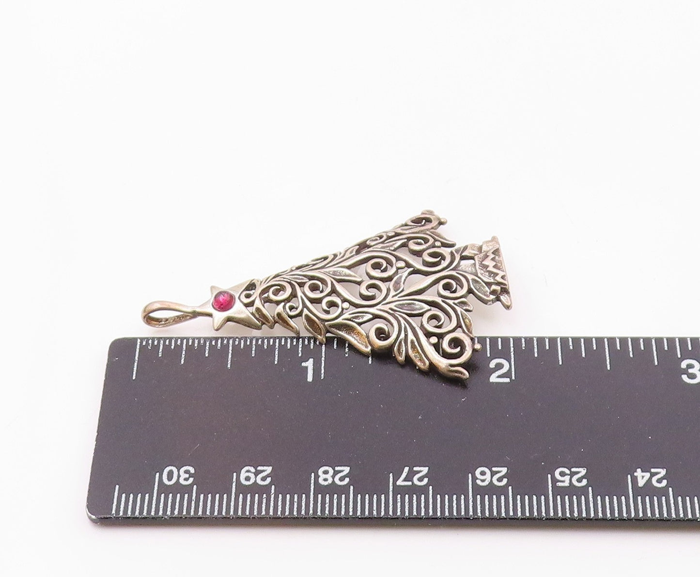 JEZ 925 Silver  Vintage Openwork Tourmaline Christmas Tree Pendant  PT21474