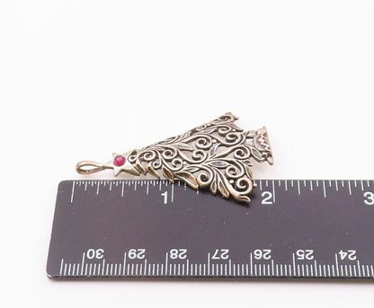 JEZ 925 Silver  Vintage Openwork Tourmaline Christmas Tree Pendant  PT21474
