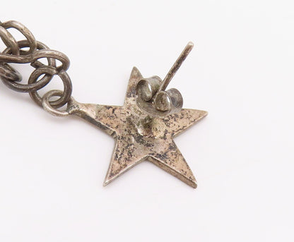 925 Sterling Silver Vintage Earrings Modernist Drop Cutout Moon & Stars  EG13653