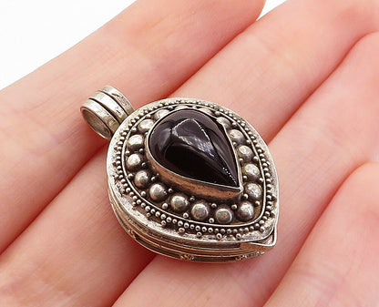 925 Sterling Silver Vintage Cabochon Tear Drop Black Onyx Pendant PT5802
