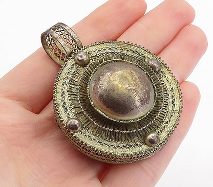 925 Sterling Silver  Vintage Antique Filigree Detail Round Dome Pendant PT4259