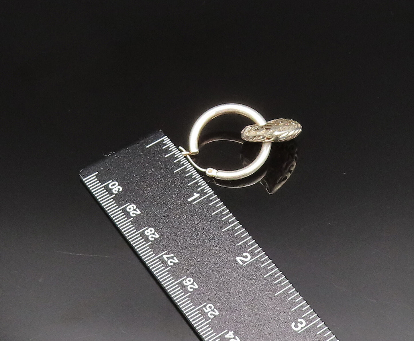 925 Sterling Silver  Vintage Scroll Love Heart Charm Hoop Earrings  EG11910