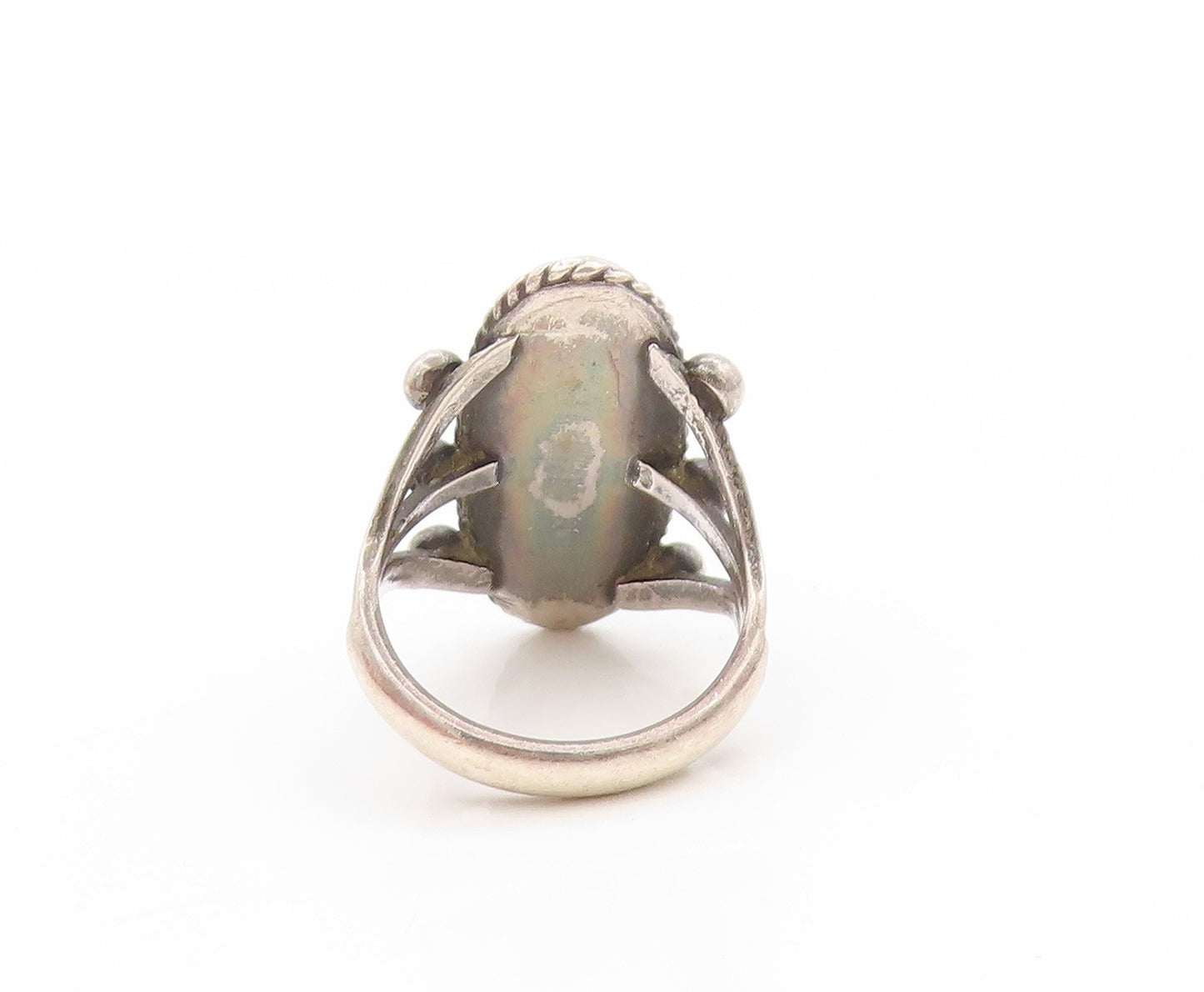 925 Sterling Silver Vintage Ring Turquoise Twisted Rope Edge Band  Sz 6  RG33690