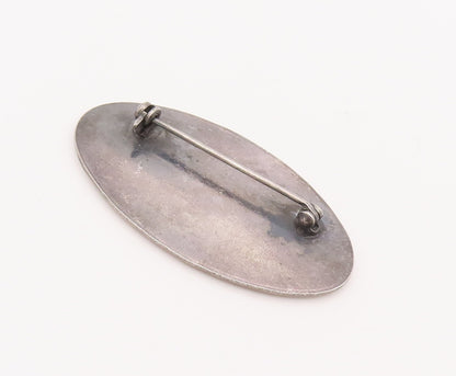 925 Sterling Silver Vintage Brooch Pin Minimalist 2 Oval Design Etched  BP11038
