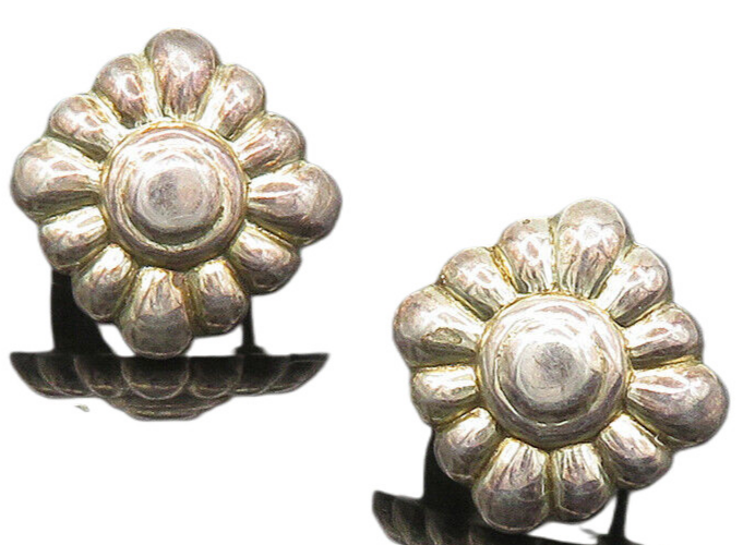 925 Sterling Silver  Vintage Shiny Flower Motif Hollow Drop Earrings  EG10225