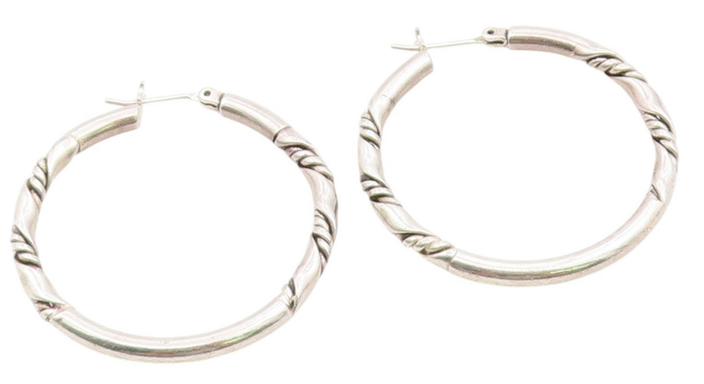 925 Sterling Silver Vintage Earrings Polished Twisted Cable Rope Hoops  EG14418