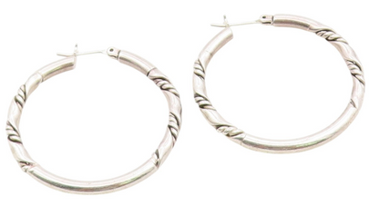 925 Sterling Silver Vintage Earrings Polished Twisted Cable Rope Hoops  EG14418