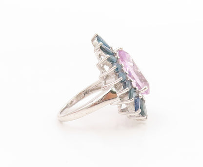 925 Sterling Silver Vintage Ring Pear Cut Amethyst & Sapphire Band Sz 7 RG36040