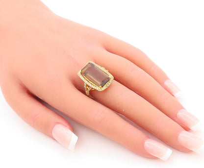 925 Sterling Silver Vintage Ring Gold Plated Smoky Quartz & Topaz Sz 7.5 RG29731
