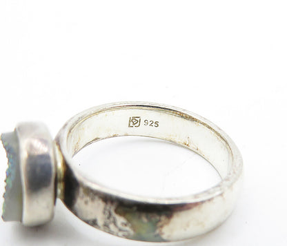925 Sterling Silver  Vintage Druzy Stone Dark Tone Solitaire Ring Sz 5  RG5655