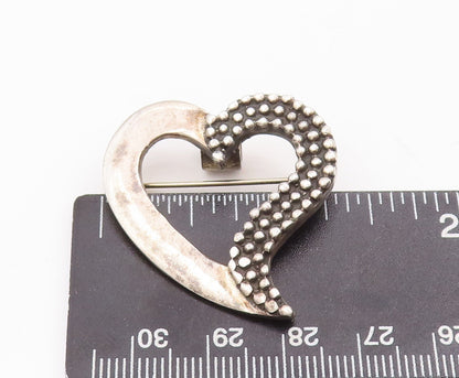925 Sterling Silver Vintage Brooch Pin Minimalist Beaded Carved Heart  BP10934