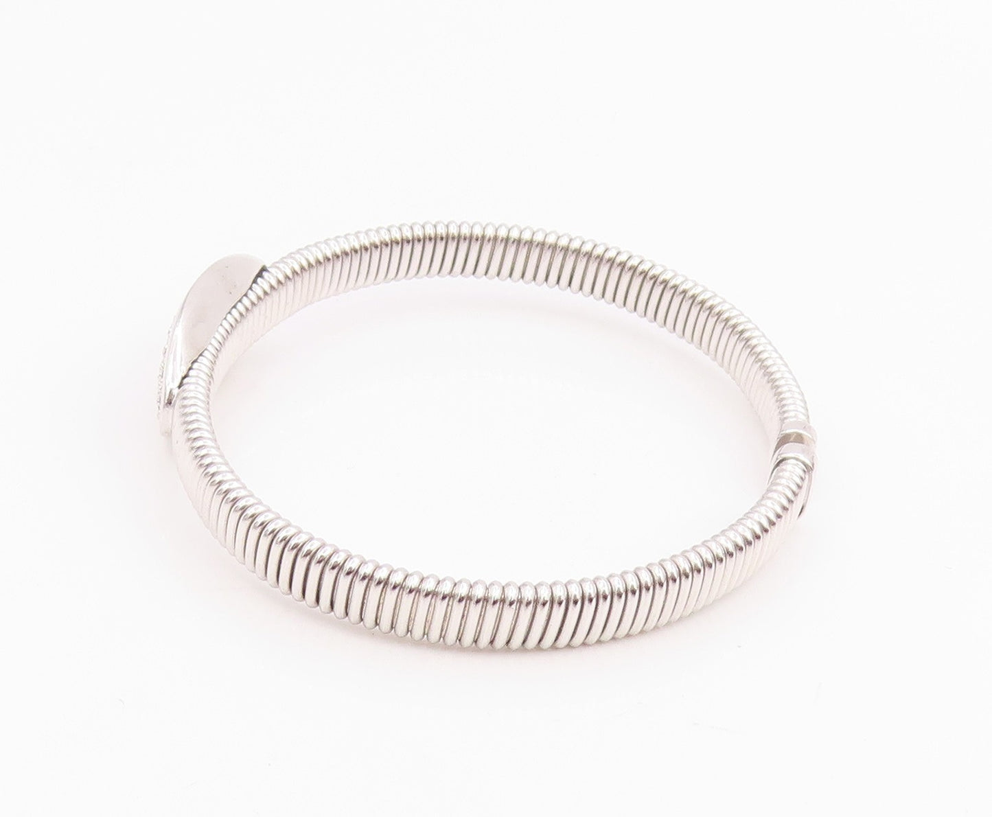 925 Sterling Silver Vintage Bracelet Elegant CZ Cluster Ribbed Cuff  BT11967