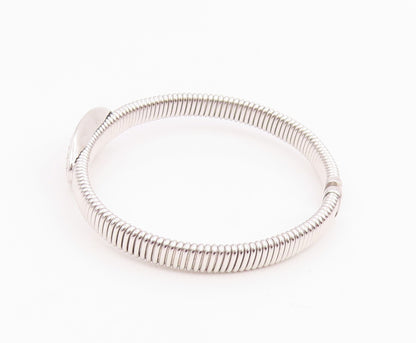 925 Sterling Silver Vintage Bracelet Elegant CZ Cluster Ribbed Cuff  BT11967