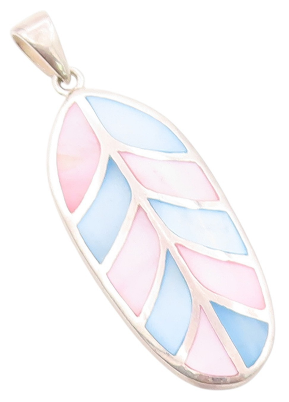 925 Sterling Silver Vintage Pendant Mother OF Pearl Inlay Leaf Design  PT24967