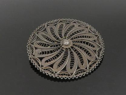 ISRAEL 925 Silver  Vintage Antique Floral Motif Wire Mesh Brooch Pin  BP9454