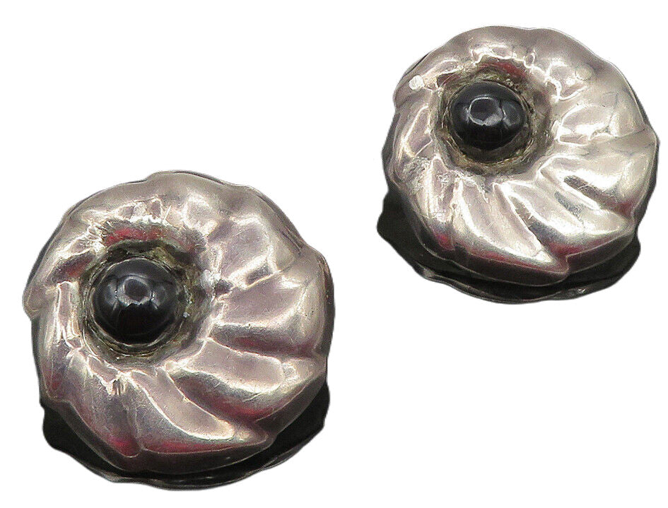 MEXICO 925 Sterling Silver  Vintage Cabochon Black Onyx Drop Earrings  EG6313