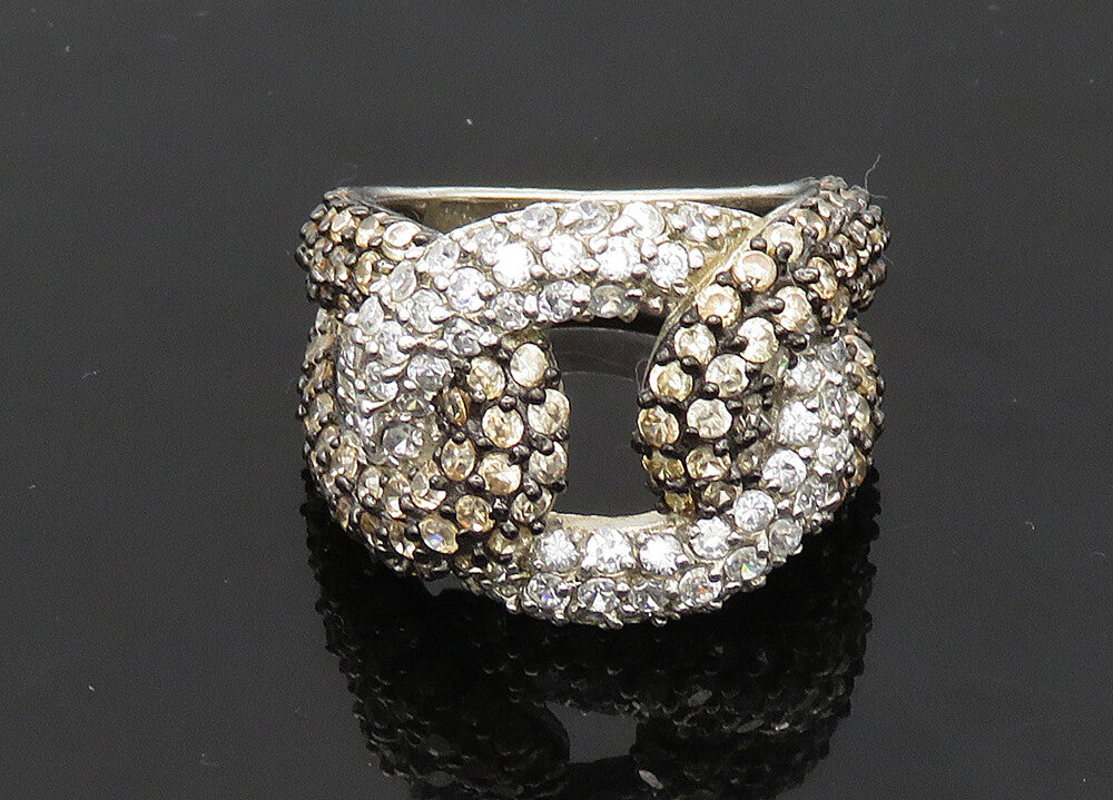925 Sterling Silver  Vintage Cubic Zirconia & Topaz Band Ring Sz 7  RG21662