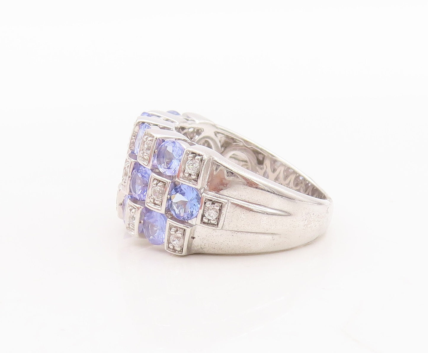 925 Sterling Silver Vintage Ring Square Cut Tanzanite & Sapphire Sz 7.5  RG29432