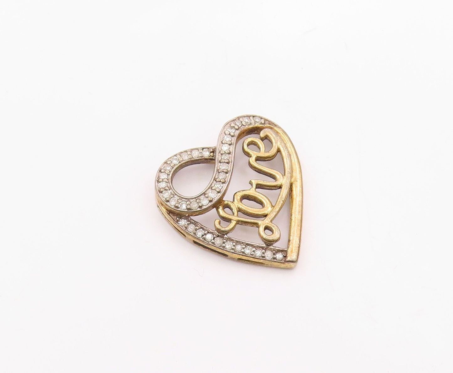 925 Sterling Silver  Vintage Genuine Diamonds Love Heart Pendant  PT10369