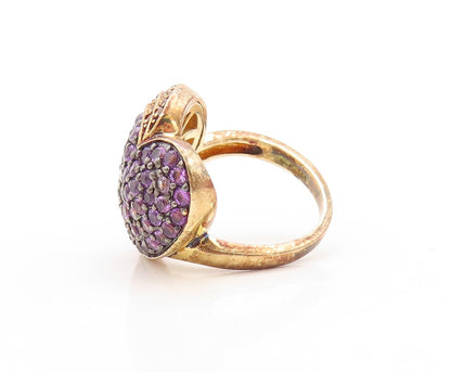 925 Sterling Silver Vintage Ring Gold Plated 2 Tone CZ Heart Cut  Sz 6  RG30094
