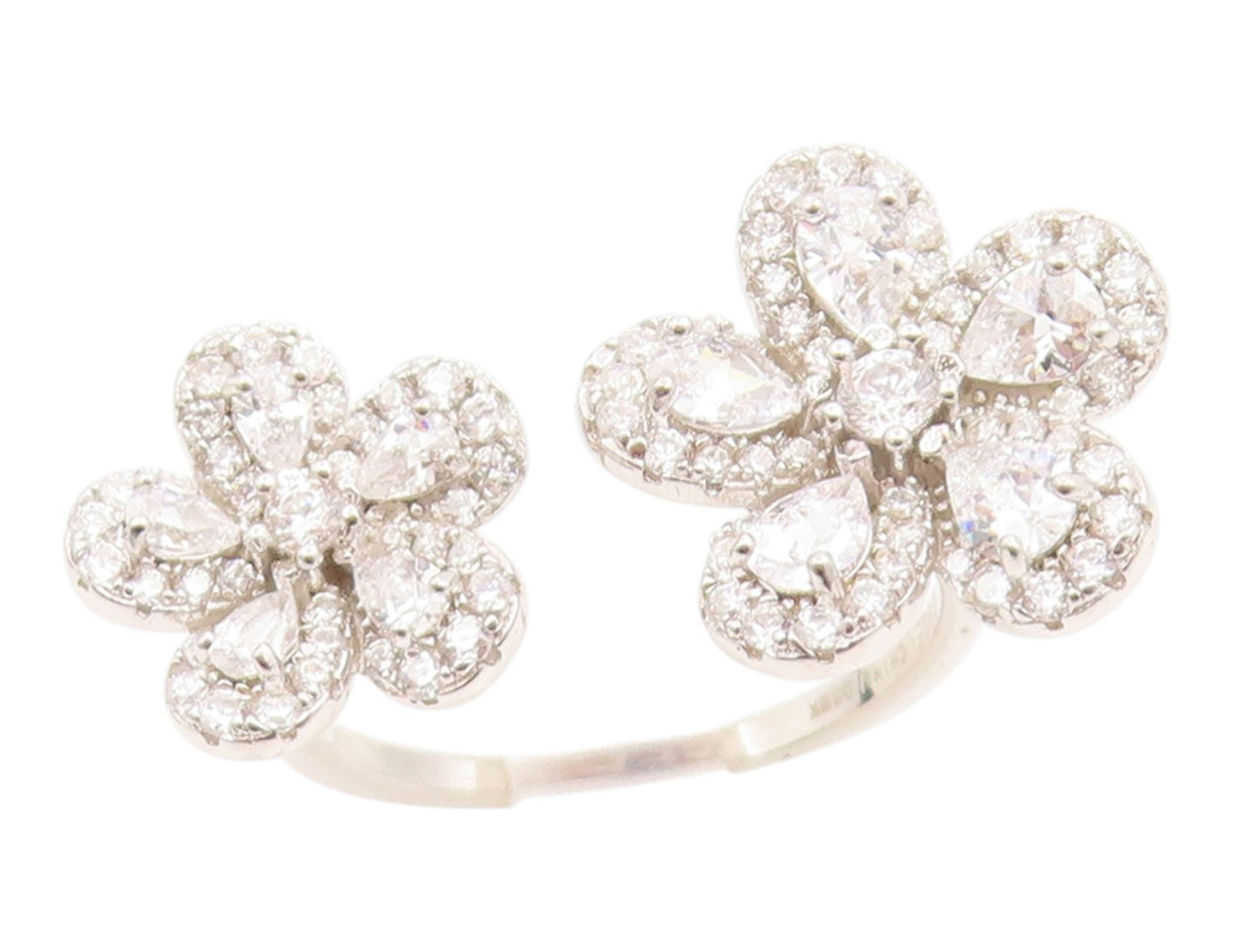 925 Sterling Silver Vintage Ring Elegant CZ Double Flower Band  Sz 8  RG35778