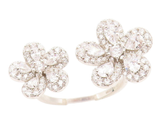 925 Sterling Silver Vintage Ring Elegant CZ Double Flower Band  Sz 8  RG35778