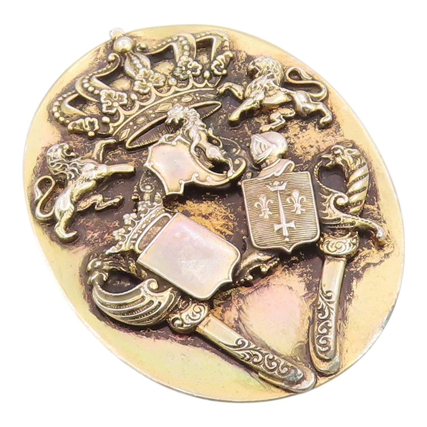 925 Sterling Silver Vintage Brooch Pin Regal Lion & Crown Shield Emblem  BP12476