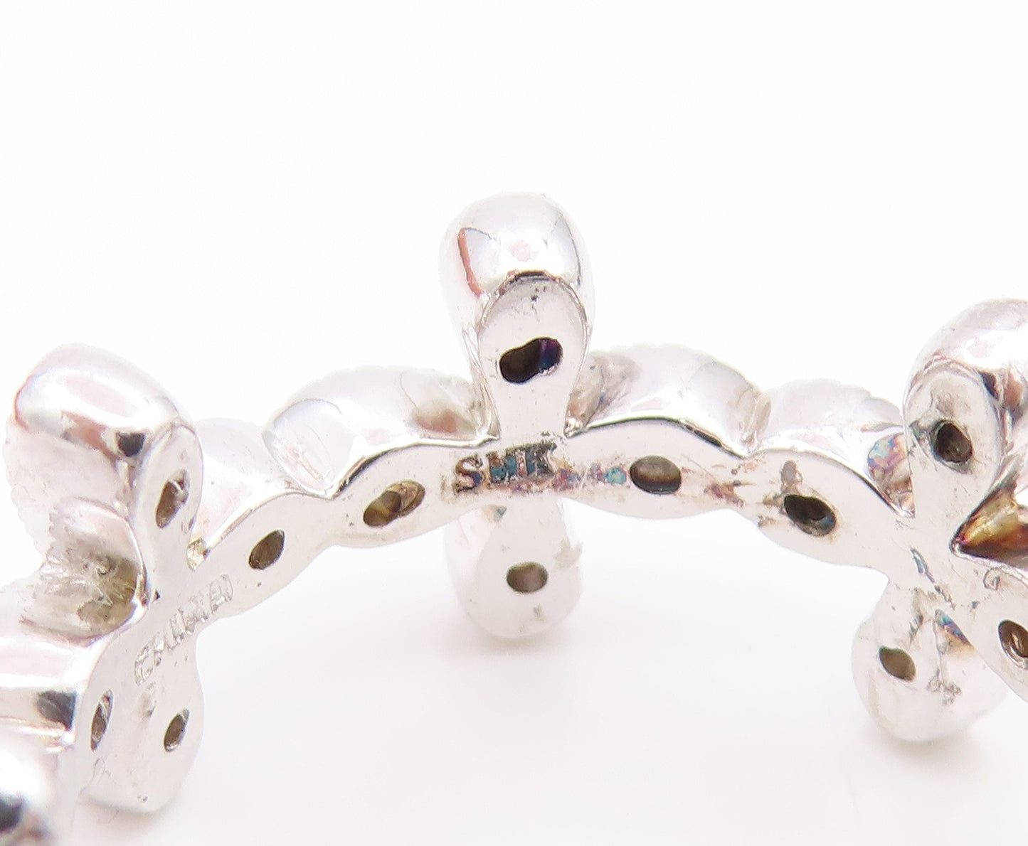 925 Sterling Silver Vintage Ring CZ Floral Petal Eternity Band  Sz 7  RG35234