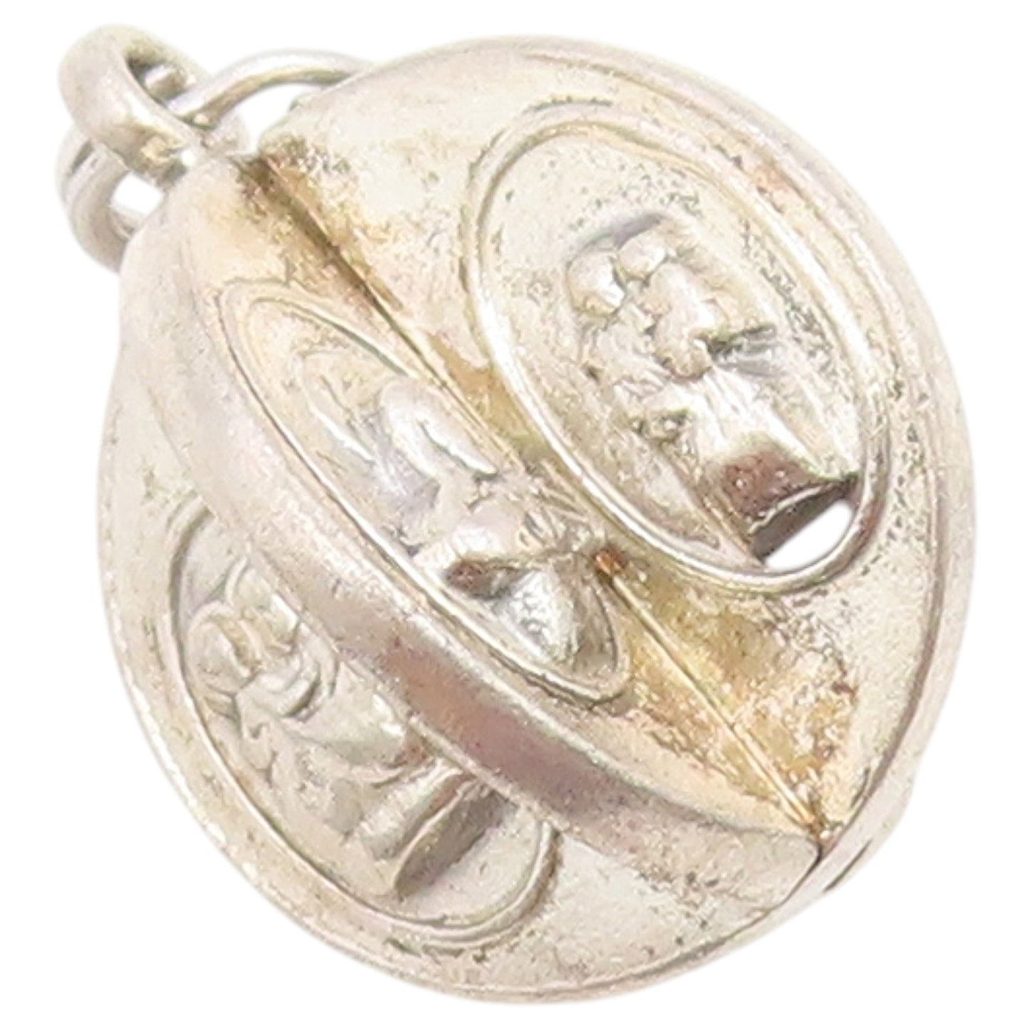 925 Sterling Silver Vintage Pendant Classic Religious Swivel Orb Charm  PT26563