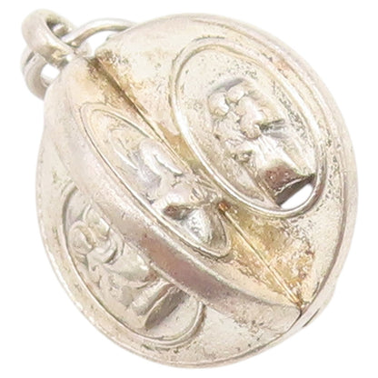 925 Sterling Silver Vintage Pendant Classic Religious Swivel Orb Charm  PT26563