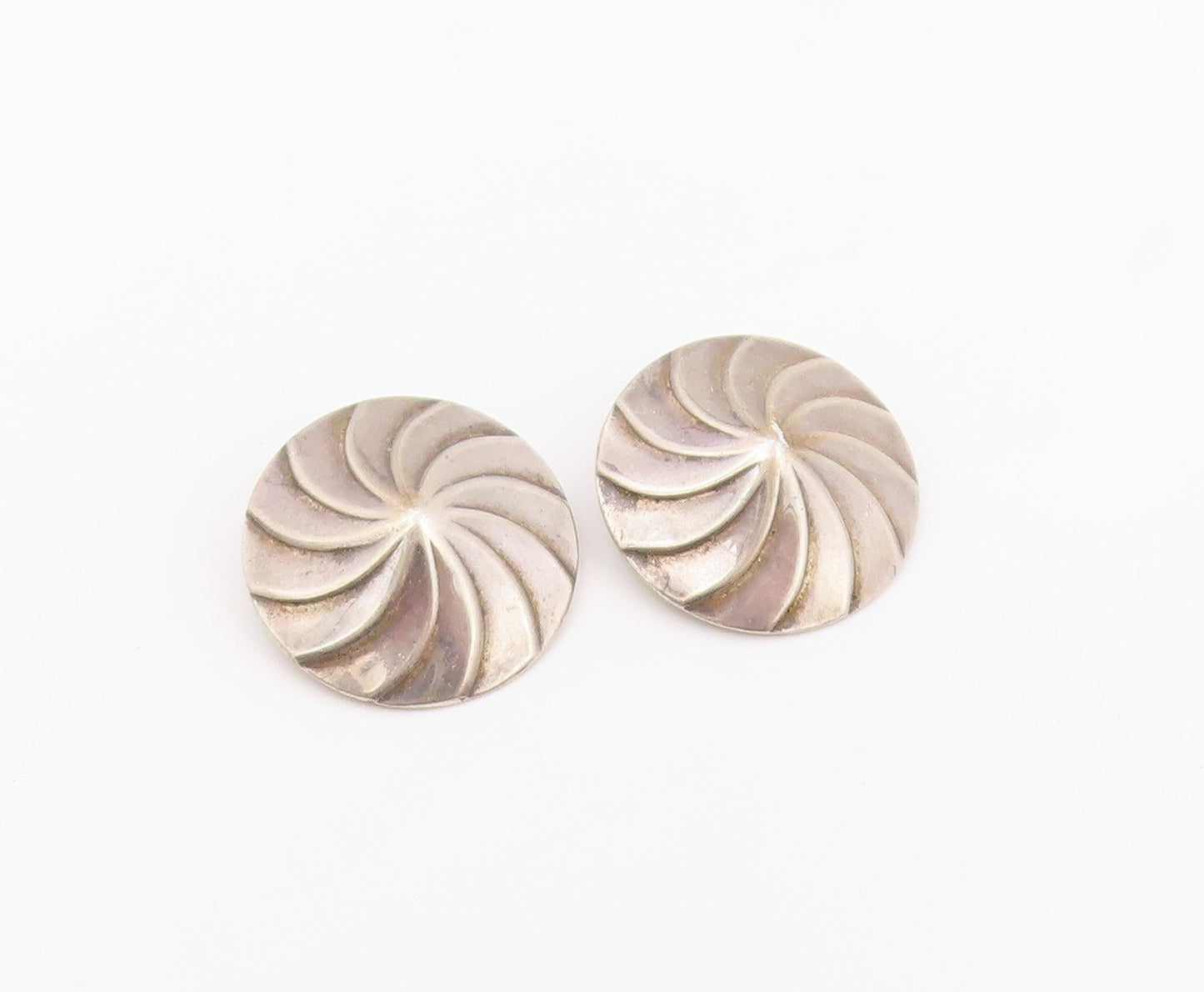 925 Sterling Silver Vintage Earrings Modernist Pinwheel Concho Clip On  EG14468