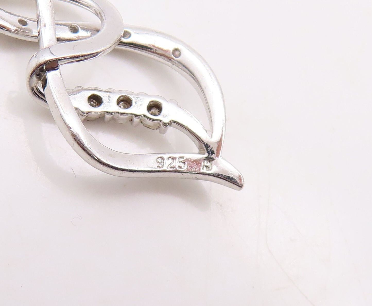 925 Sterling Silver Vintage Pendant Designer Diamonds Inlay Swirly Cut  PT23601