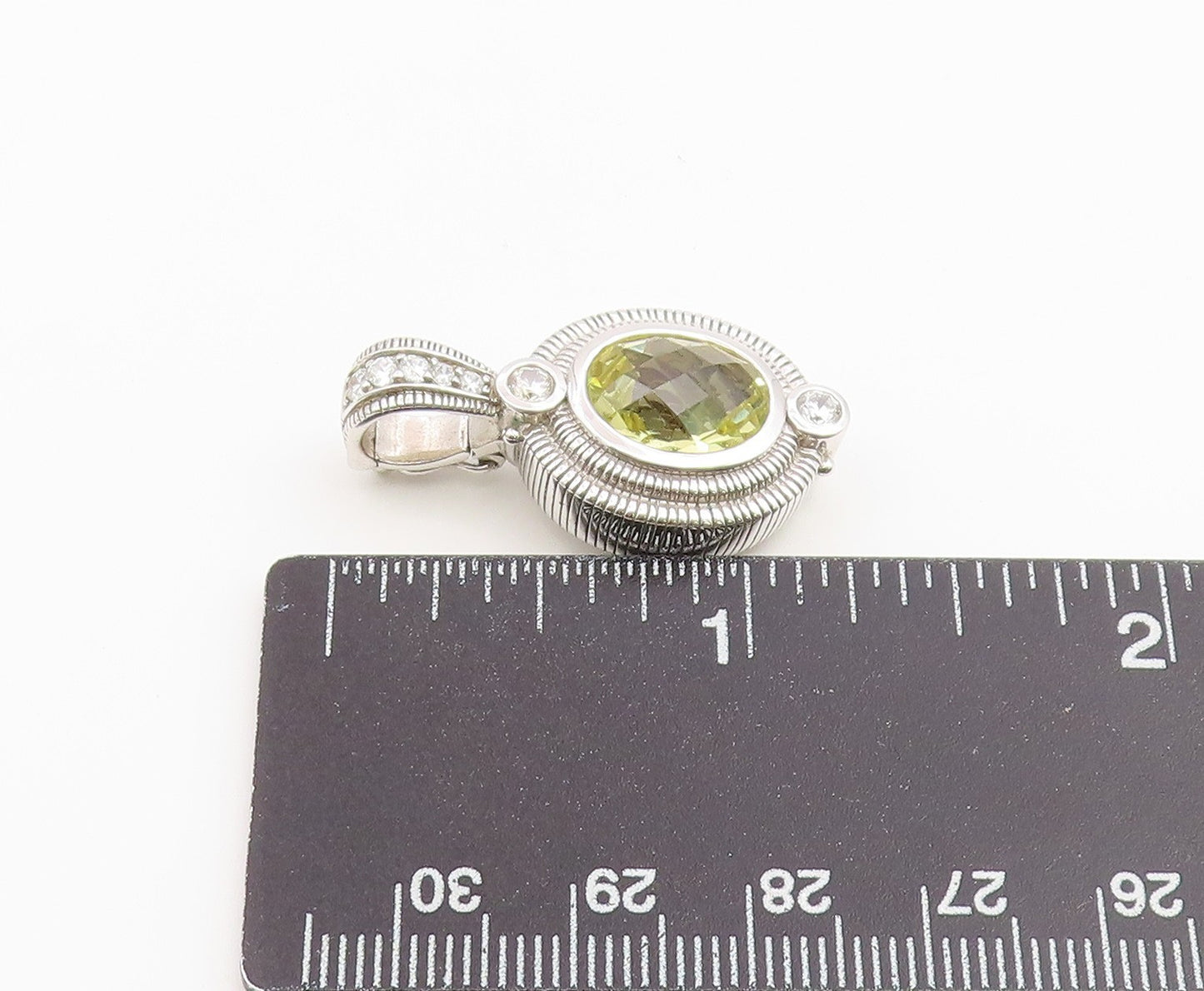 925 Sterling Silver Vintage Pendant JUDITH RIPKA Lemon Quartz & CZ Charm PT26495