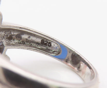 925 Sterling Silver Vintage Ring Pearl & Gemstone Cluster Band  Sz 7  RG36374