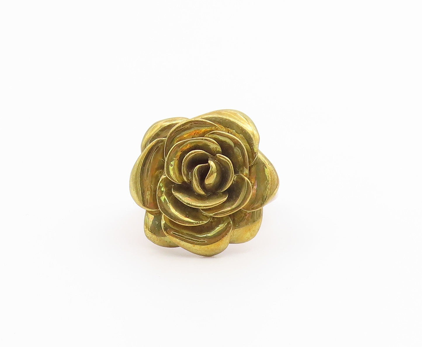 925 Sterling Silver Vintage Ring Two Tone Carved Floral Rose Band  Sz 7  RG36713