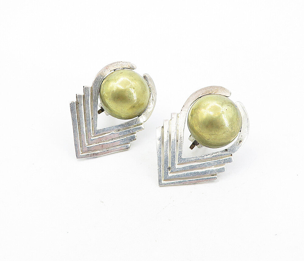 MEXICO 925 Sterling Silver  Vintage Two Tone Arrow Non Pierce Earrings  EG4336
