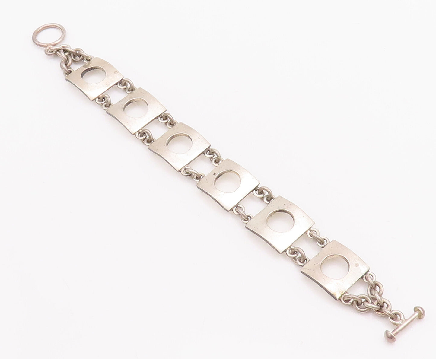 925 Sterling Silver Vintage Bracelet VERSANI Squares With Cutout Circle  BT10475