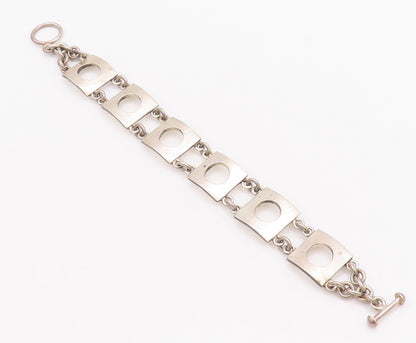 925 Sterling Silver Vintage Bracelet VERSANI Squares With Cutout Circle  BT10475