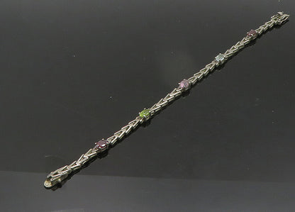 925 Silver  Vintage Peridot Garnet Amethyst & Topaz Chain Bracelet  BT8613