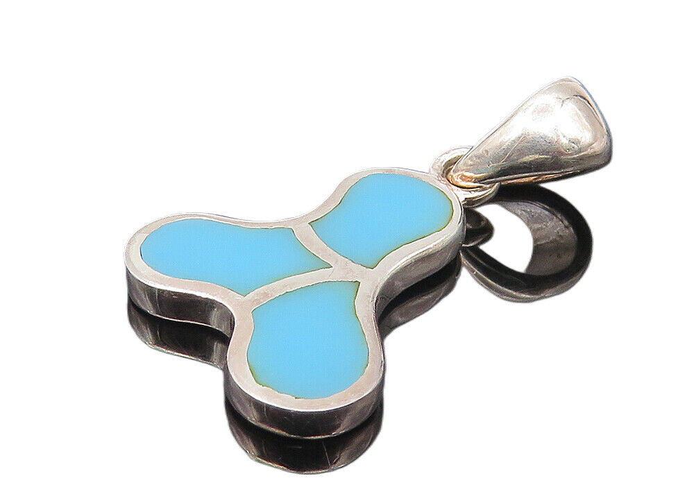 925 Sterling Silver  Petite Inlaid Turquoise Pattern Drop Pendant  PT8824
