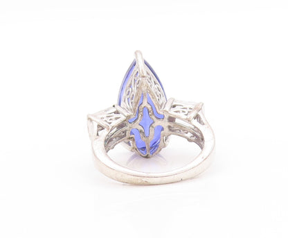 925 Sterling Silver Vintage Ring Drop Cut Blue & White CZ  Sz 6  RG32926