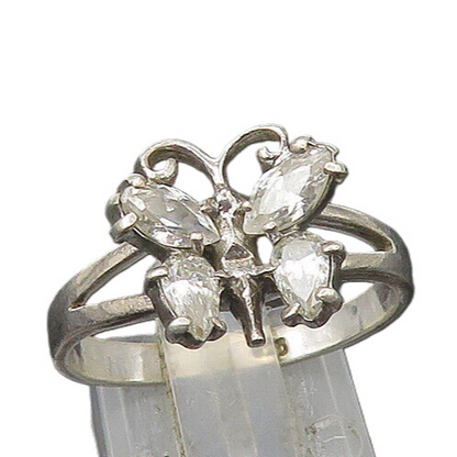 925 Sterling Silver  Vintage Cubic Zirconia Butterfly Band Ring Sz 8  RG22388