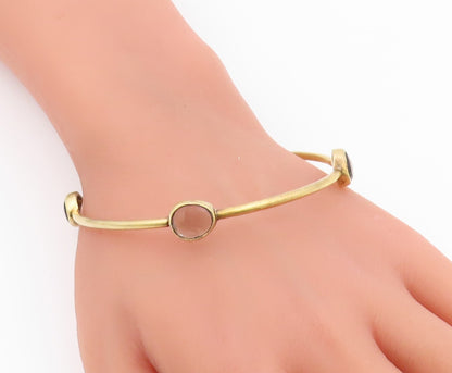 925 Sterling Silver  Vintage Faceted Stone Gold Plated Bangle Bracelet  BT8685
