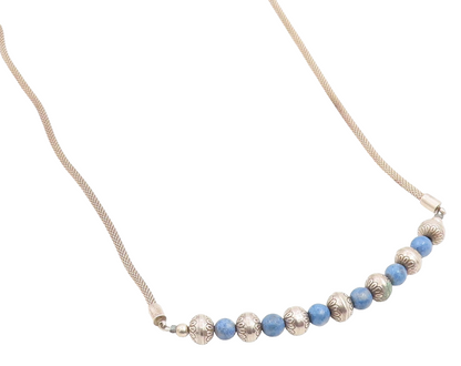 925 Sterling Silver Vintage Necklace Elegant Lapis Lazuli Beaded Choker  NE4771