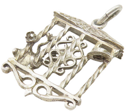 925 Sterling Silver  Vintage Flower Basket Window Sill Motif Pendant  PT8897