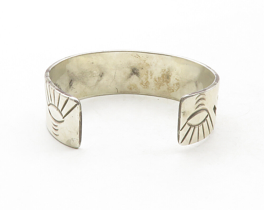 925 Sterling Silver  Vintage Oxidized Pattern Chiseled Cuff Bracelet  BT4829