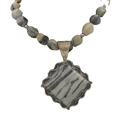 DTR JAY KING 925 Silver  Vintage Zebra Jasper Heavy Chain Necklace  NE2893