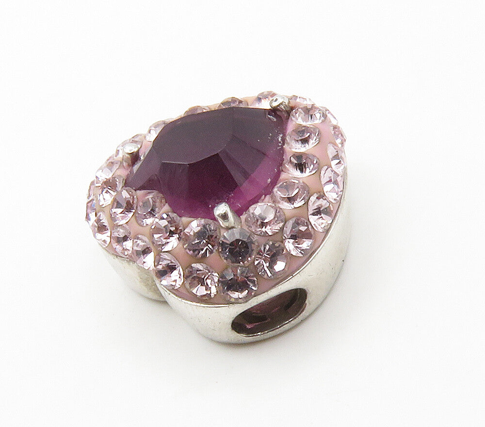 925 Sterling Silver  Shiny Amethyst & Topaz Love Heart Slide Pendant  PT11929